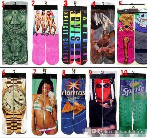 

length 30 cm 3d printed socks cheerleader long socks boys & girls socks sports stocking multicolors cartoon one side printing, Pink;yellow