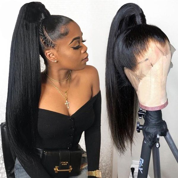

straight human hair wigs full lace 150% glueless full lace wigs brazilian remy hair with baby pre plucked hairline 12-26, Black;brown