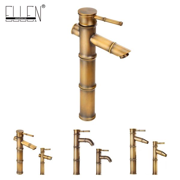 

antique brass waterfall bathroom sink faucet vessel tall bamboo water tap mixer