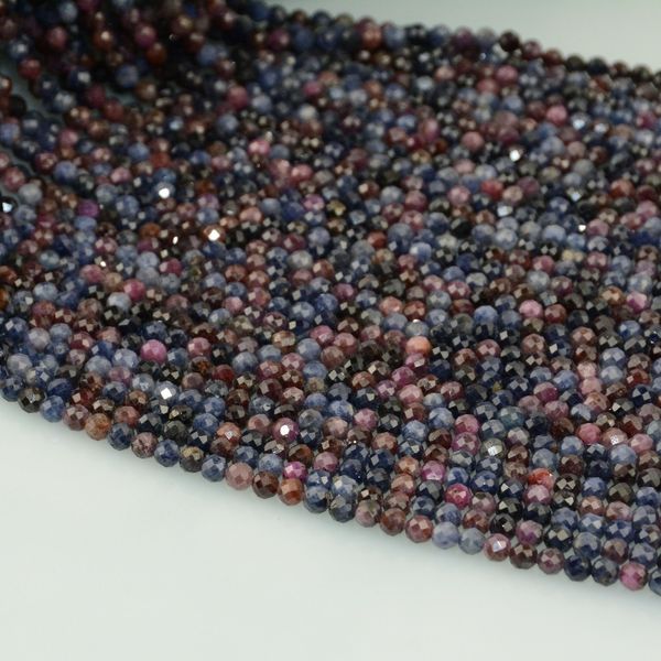 

natural simple quality ruby and sapphire faceted loose round beads 4mm / 6mm cj191210, Golden;silver
