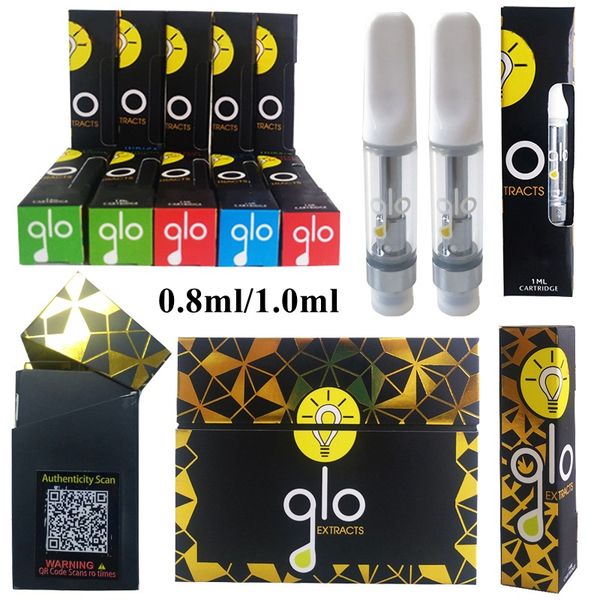 

GLO Экстракты Vape картридж Упаковка Glo Тележки 0,8 мл 1мл Ceramic Empty Vape Pen Картриджи 510 Thread Atomzier Dab Испаритель E Cigarette