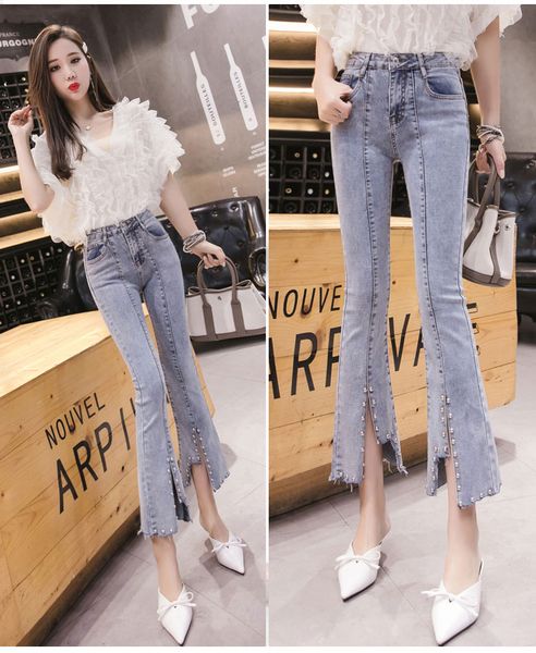 

jinyilai grey high waist jeans female s back, Blue