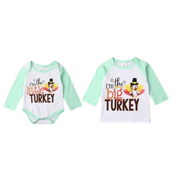 

baby girl thanksgiving jumpsuits little big sister matching clothes long sleeve letter pattern t-shirt cotton, Blue