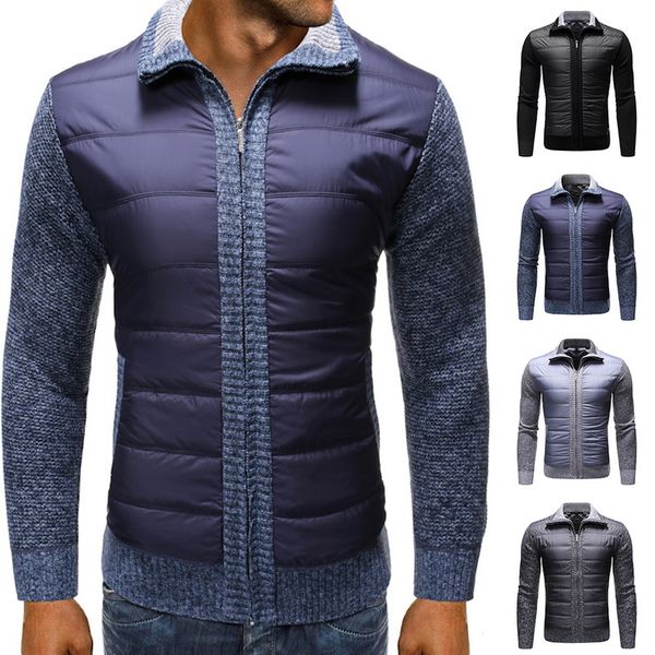 

classic patchwork cardigan sweater coat casual zipper stand collar coat men clothes male slim autumn outerwear chaqueta hombre, Black;brown