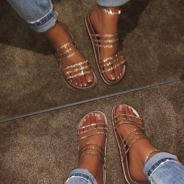 

women shoes slippers summer gliter hollow flat slide ladies open toe comfort slip on outdoor beach sandals woman sandals shoes, Black