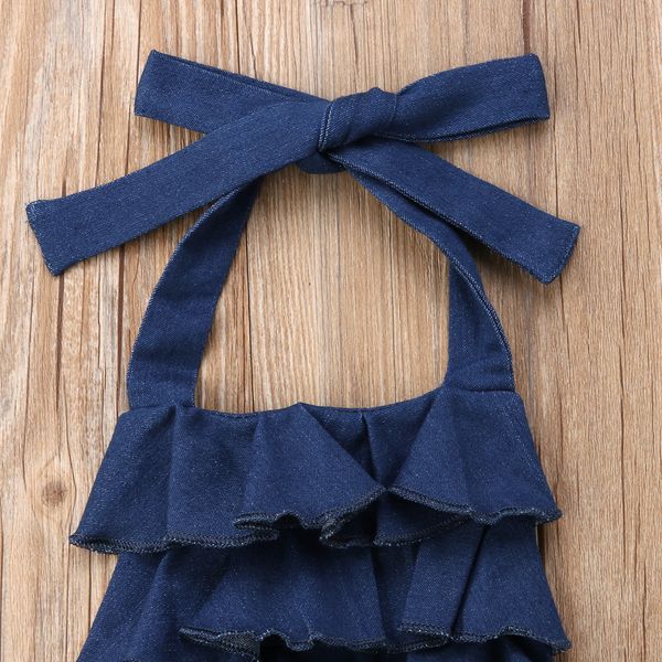 

toddler kids girls denim ruffles overalls bib pants romper jumpsuit playsuit clothes size 2-6t, Blue