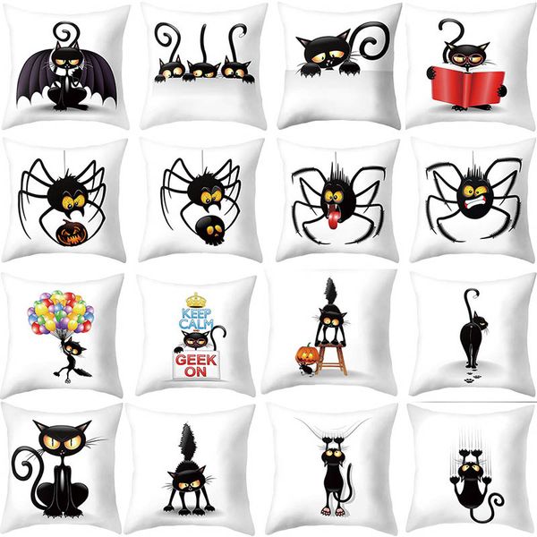 

1pcs halloween pillow cover halloween bat cat series pillowcase super soft home sofa bed decorative cushion cover 45x45cm pillow case
