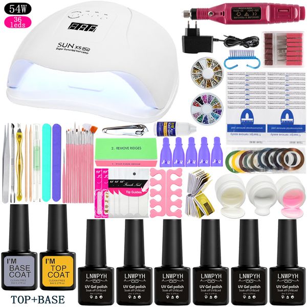 

nail set lamp dryer with choose 36w/48w/54w led uv nail lamp 6 color gel polish drill machine kit art tools