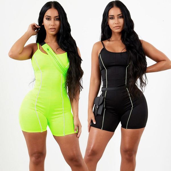 

jumpsuits for women 2019 women strapless playsuit neon color skinny bodysuit striped patchwork strap backless fitness outfit, Black;white
