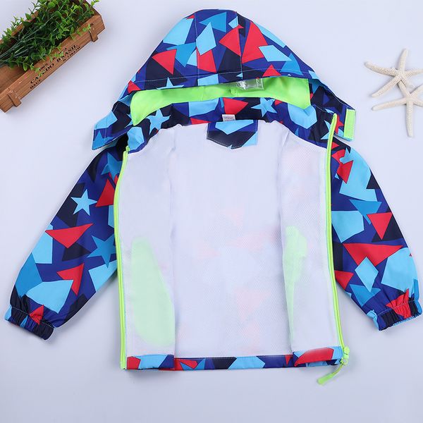 

cartoon printed hooded jackets for girls coat boys outerwear baby jacket infant kids waterproof windbreaker children's clothing, Blue;gray