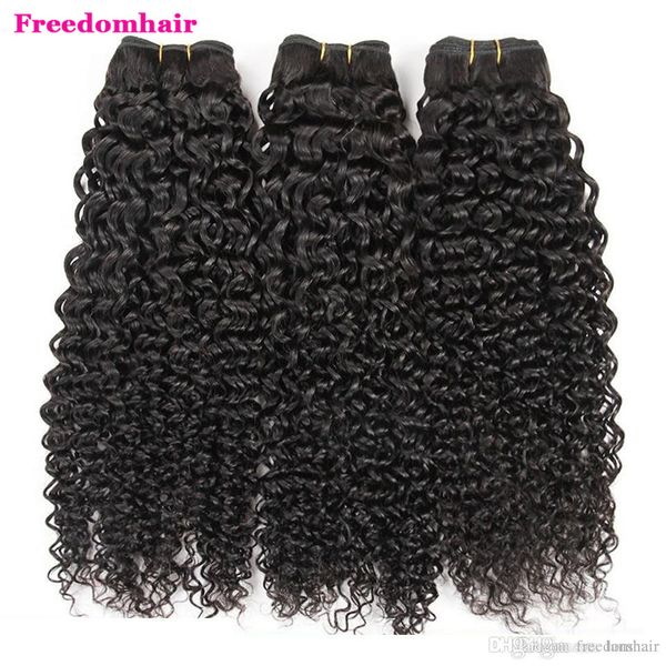 

бразильские индийских малазийских девы человеческих волос weave 3 связки необработанная 9а remy толстых человеческих волос кудрявых фигурные, Black