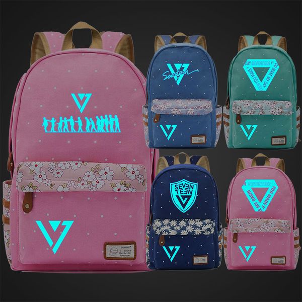 

blue luminous music grounp seventeen idol flowers dot boy girl school bag women bagpack teenagers canvas lady femme backpack