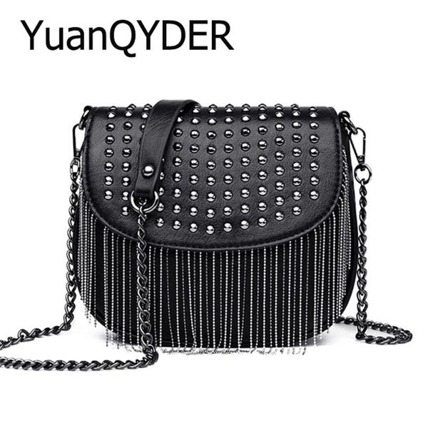 

rivet beading tassel saddle bag designer luxury soft leather crossbody bag for women fashion chain travel shoulder messenger