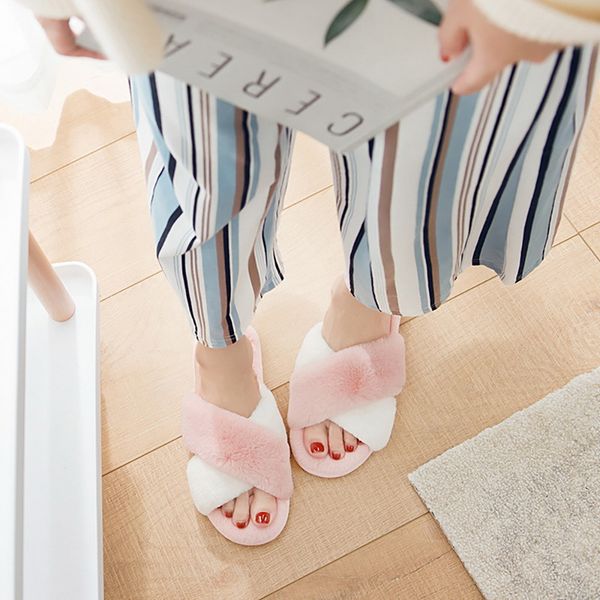 

oeak soft plush home slippers for women men indoor cotton shoes big size winter casual sneakers floor warm furry slipper, Black