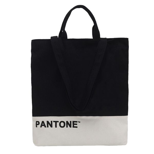 

women contrast color canvas bag fashion student tote letter printing shoulder bags high capacity shopping travel handbag #yj