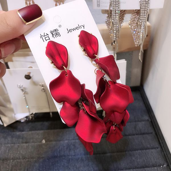 

trendy plant women dangle earrings exaggerated long red acrylic petal earrings bohemian fashion earrings for women statement, Silver