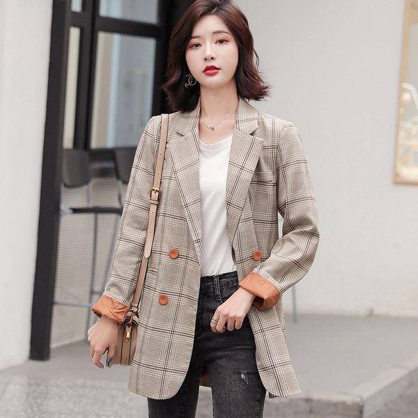 

women blazer check suit jacket women's korean spring and autumn wear new casual loose plaid small suit, White;black