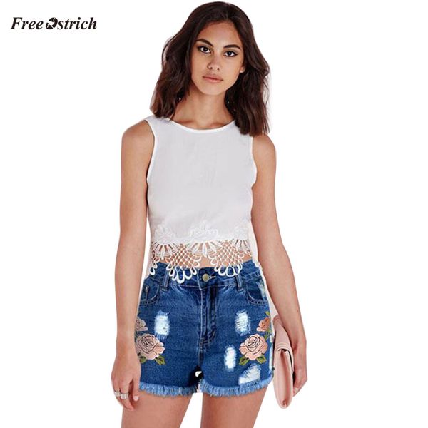 

ostrich clothes women jeans floral high waist denim shorts worn jeans hollow out shorts summer slim feminino, Blue
