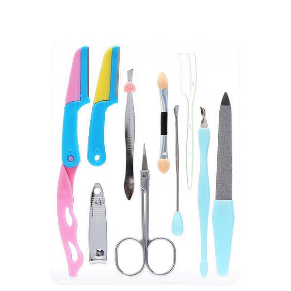

10pcs manicure set with eyebrow nail clippers dead skin shovel portable scissors beauty tools