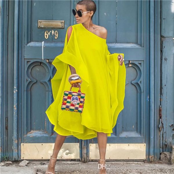 

summer scoop neck hollow out dress batwing sleeve with asymmetrical dress chiffon off-shoulder fly sleeve dress, Black;gray