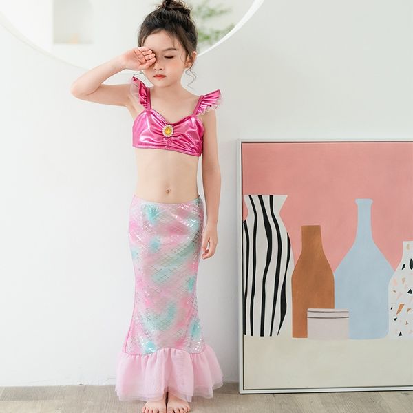 

2020 swim girls bikini mermaid three-piece set bikini swimsuit children's mermaid swimwear children's wear, White;black