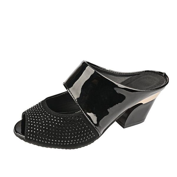 

summer sandals for women ladies women sandals mixed colors square high heels slipper fish mouth shoes ##, Black