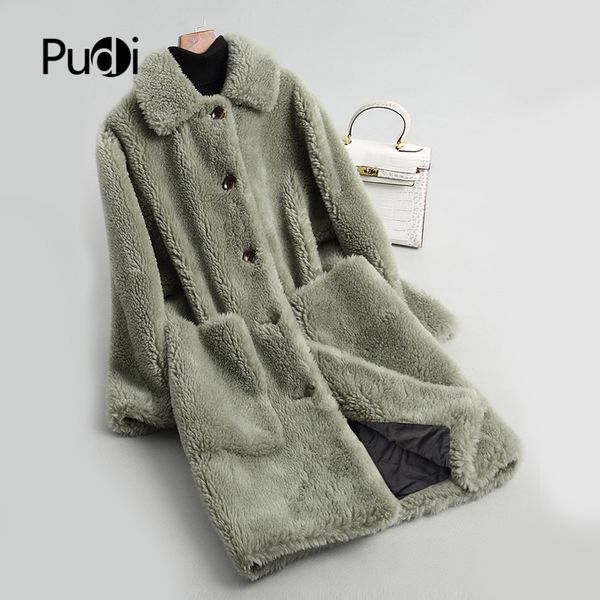 

women's fur & faux pudi a18117 winter warm wool overcoat with collar coat lady jacket, Black