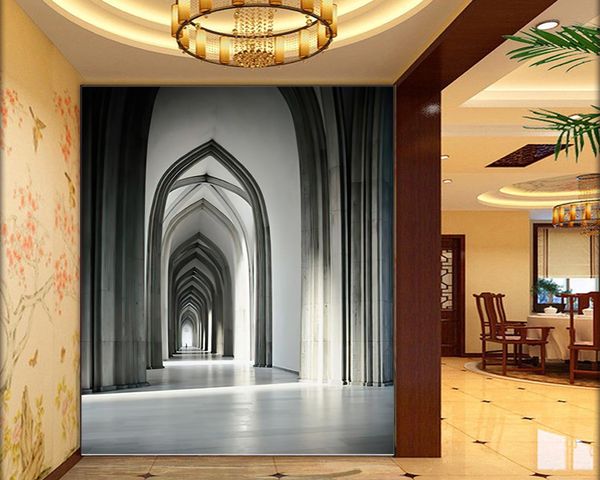 3D спальня обои европейско-стиль арки расширяют пространство великолепное здание интерьер HD защита шелковые обои