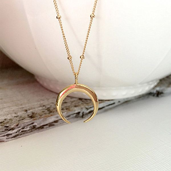 

iparam statement gold horn necklace, maxi long crescent moon necklace,double horn necklace for women charm jewelry, Silver