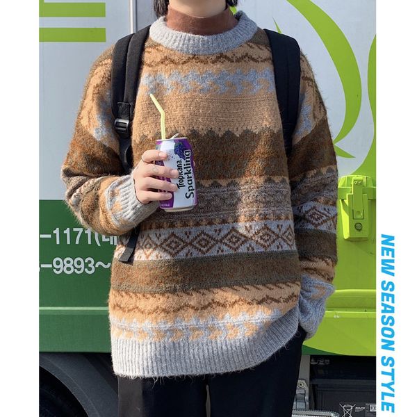 

зимний толстый свитер мужчин теплая мода ретро o-образным вырезом трикотажное пуловер mens streetwear сыпучие вязание свитера мужские sweter, White;black