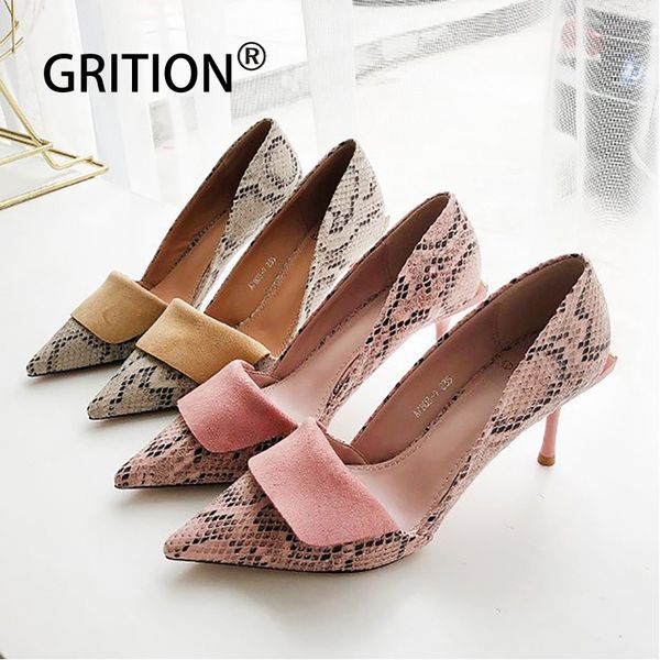 

grition women shoes snakeskin thin heels comfortable pointed toe shoe stiletto increased height high heel lady party sandal, Black