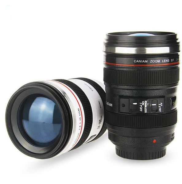 

creative 6th generation 400ml stainless steel liner travel thermal coffee camera lens mug cups with hood lid caniam