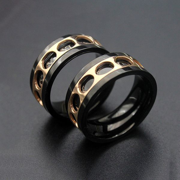 

black color hollow out rotatable roman numerals ring stainless steel men women ring bijoux bague femme anillos mujer, Golden;silver