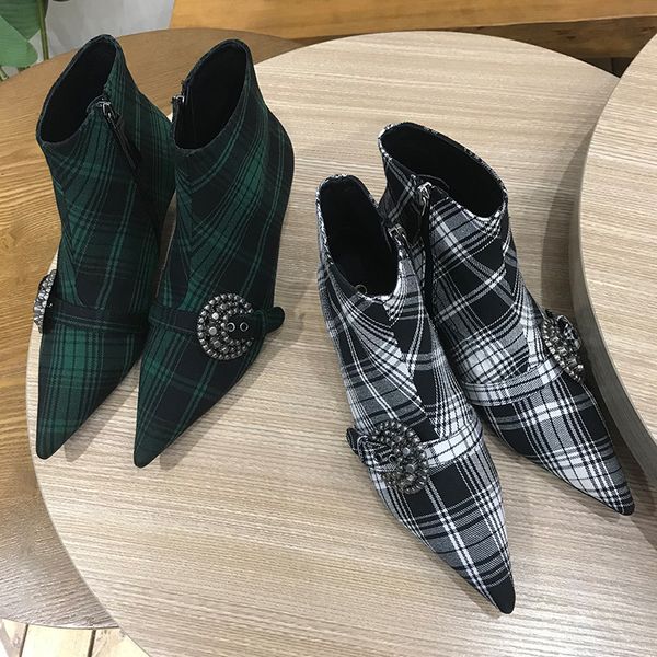 

ankle boots women ladies boots brand women shoes stripe fabric bota feminina 2019 botas mujer heel sock retro shoes, Black