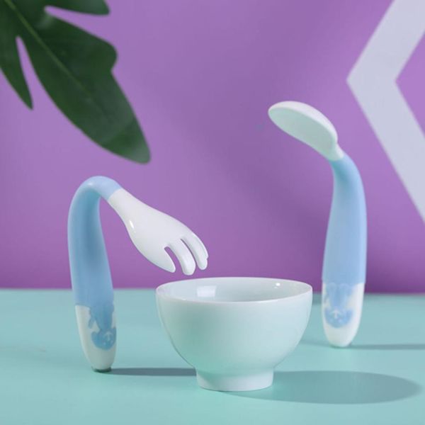 

toddler babies easy grip heat-resistant children feeding training spoon baby utensils feeding spoon fork set travel safe case