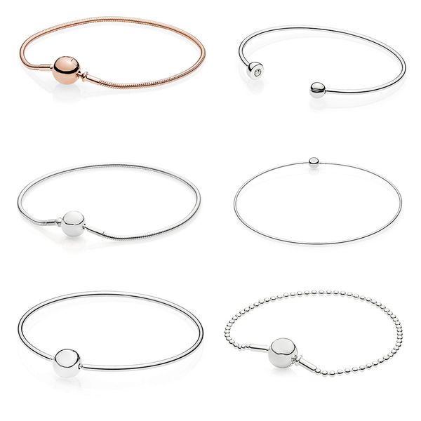 

2019 fashion new silver opening beaded rose gold bracelet charm original s925 sterling silver ladies diy jewelry romantic gift, Golden;silver