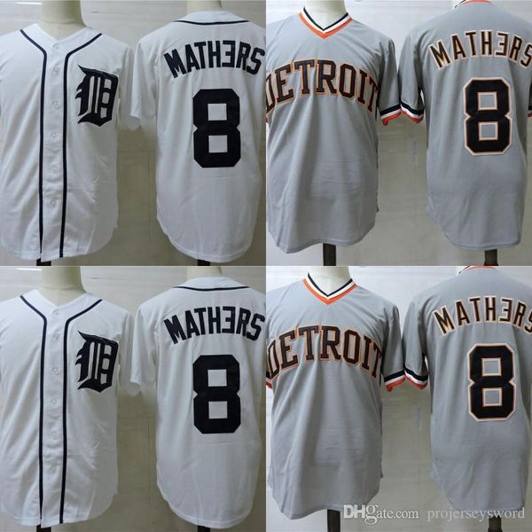 

Mens 8 Marshall Mathers Tigers Jersey 2018 Eminem Detroit Baseball Jerseys 100% Stitched Embroidery Logos Baseball Jerseys White Grey