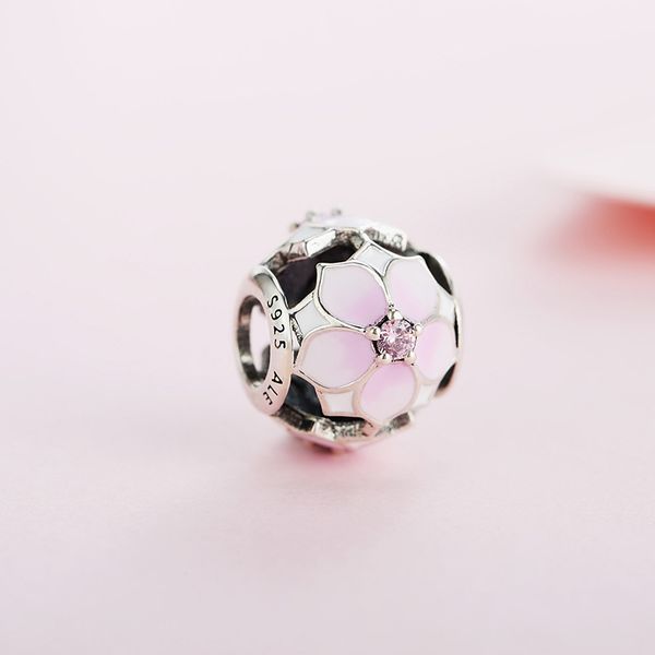 

зима подлинный реальный стерлингового серебра 925 розовый цветок прелести подходят браслет пандоры, Black