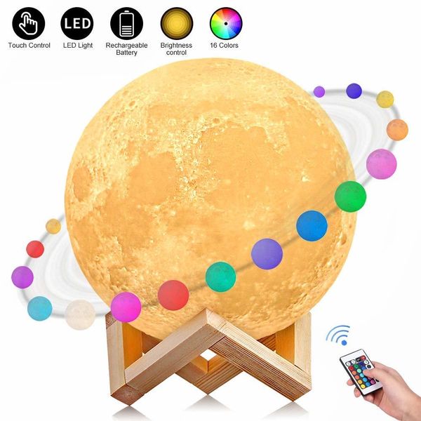 

led night light 3d print moon lamp christmas new year birthday gift for baby children home decoration hangable usb charging #30