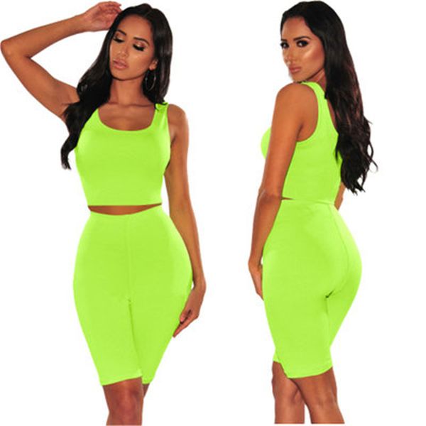 

womens summer tracksuit two piece sets solid color sleeveless fashion exposed navel outfits vest tee shorts sportswear suit wholesale s-xl, Gray