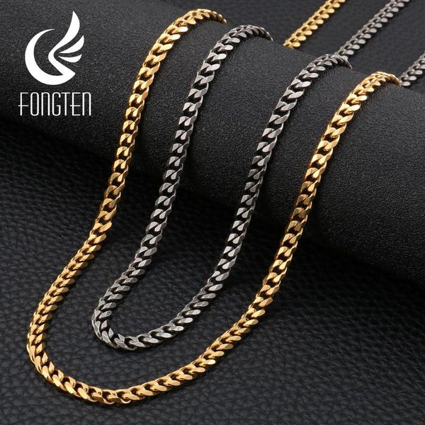 

fongten viking link chain mens necklace gold color stainless steel black retro punk long necklaces, Silver