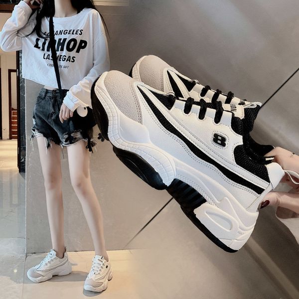 

online celebrity dad shoes women's autumn ins fashion 2020 new style versatile super fire punched sheet surface panda casual spo, Black