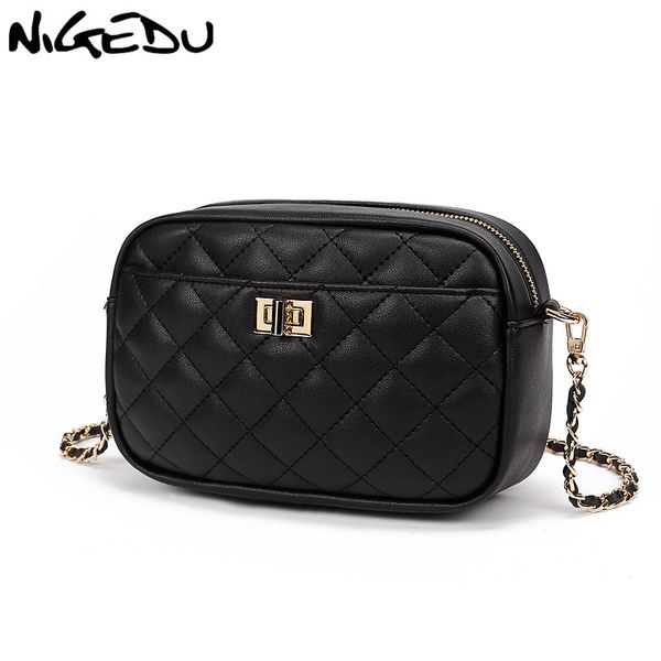 

nigedu chain women messenger bags small pu leather crossbody bags diamond pattern design female shoulder phone purse