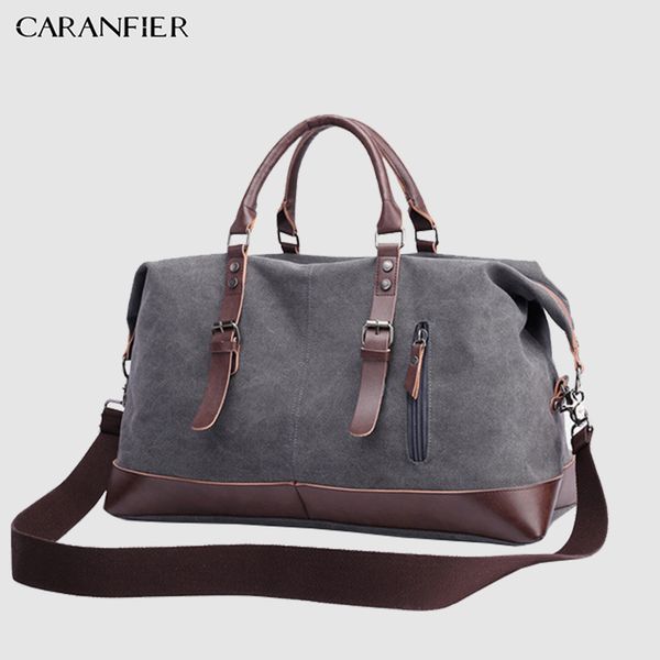 

caranfier canvas leather mens bags 22'' travel luggage bag men duffel travel tote large weekend bag overnight big duffle handbag