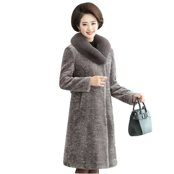 

autumn winter parka fur coat women's mid-length woolen overcoat plus size and elderly womens new warm sheep shearing coats, Black