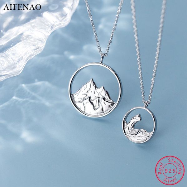 

100% 925 sterling silver round hollow mountain pendant necklace women couple necklaces chains fashion jewelry girls female gift