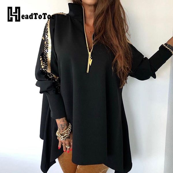 

sequins patchwork stand zipper design coat women long sleeve autumn spring casual long coats, Black;brown