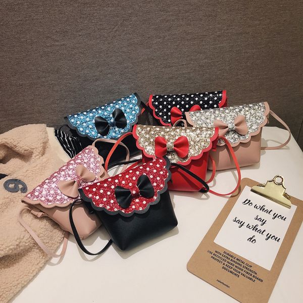 

2019 girl coin purse handbag children small zero wallet bag cute dot bow kid money change card holder baby shoulder bags purses, White