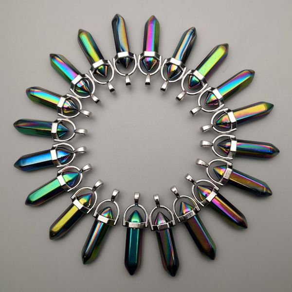 

fashion 24pcs /lot charm rainbow colourful glass pendants for jewelry making hexagonal pillar healing reiki chakra wholesale, Black