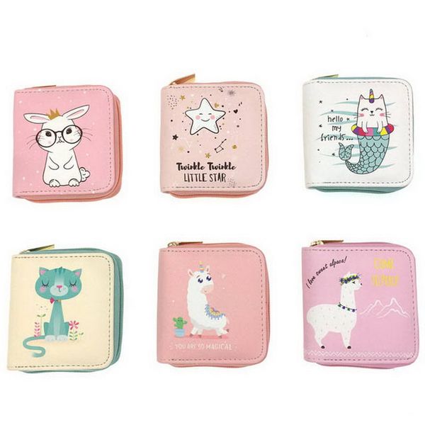 

kandra women's small purse alpaca pu leather women short wallets animal print cartoon zipper clutch wallet card holder mini bag, Red;black